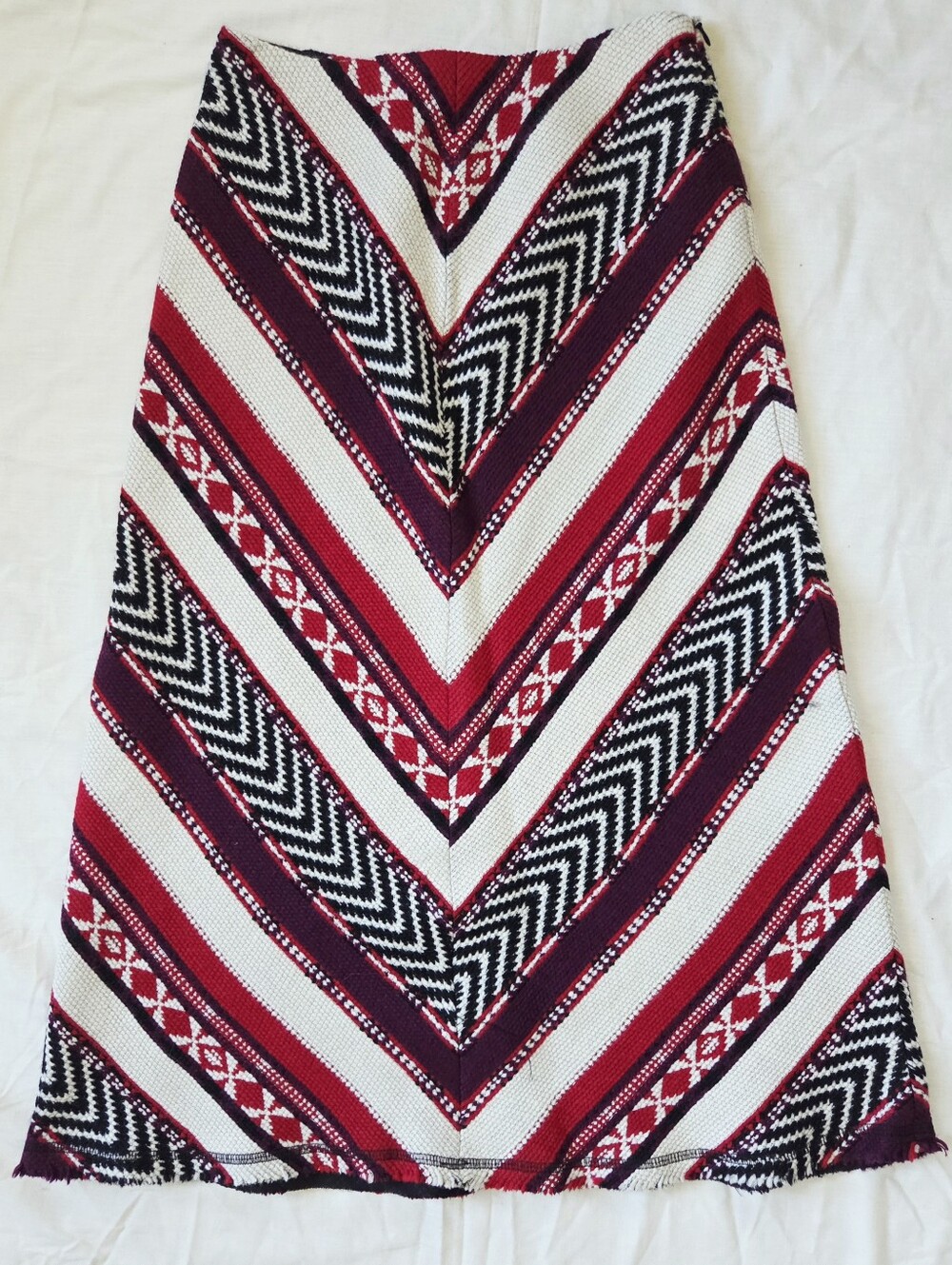 Zara Bohemian Multicolor Wool Blend Woven Chevron A-Line Midi Skirt